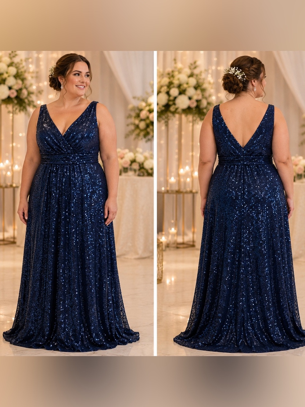 Celebrate Db Studio Elegant Sequin Navy Blue Maxi Dress Plus 16 - Picture 3 of 16